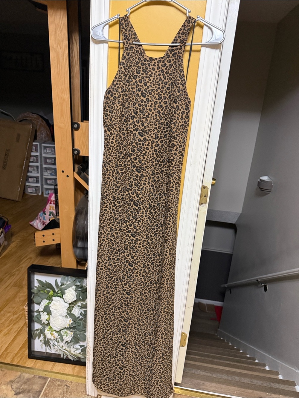 Vintage Misty Lane Leopard Print Maxi Dress Size 12 Made USA Sleeveless